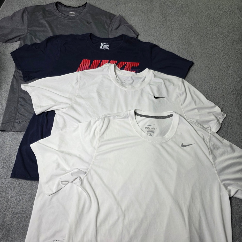 Nike Mens Large T-Shirt Bundle White Navy Grey Dri-FIT Nike Pro Lot of 4